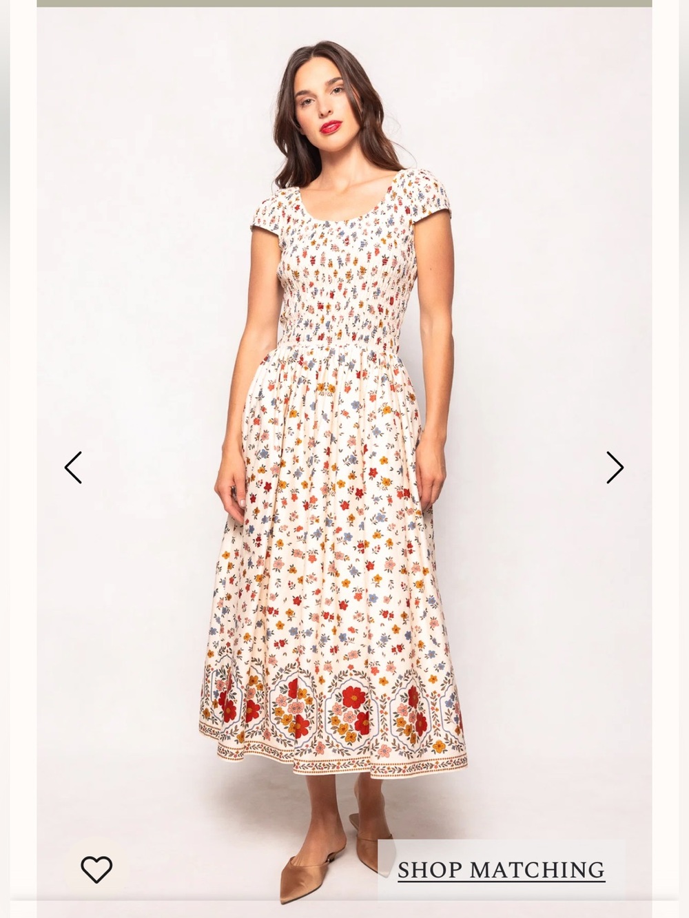 Ivy City Co Smocked Cream Maxi Dress with Red & Blue Floral Print & Border Print